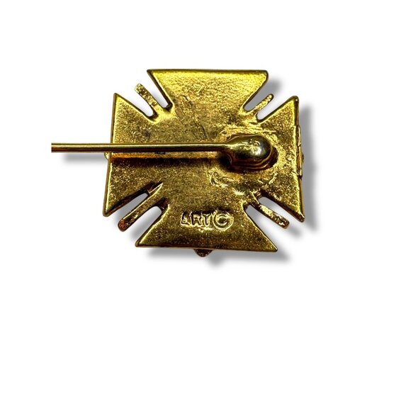 Mode Art Arthur Pepper Gold Tone Stick Pin Maltese Cross Pin Cap - Picture 3 of 5
